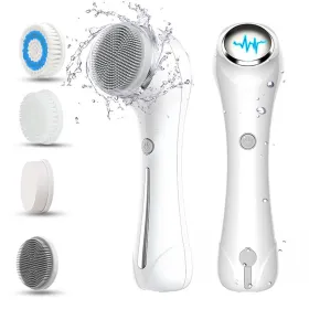 Facial Cleansing Brush, Brush for Exfoliating, IPX7 Waterproof 3 in 1 for Massaging, Deep Cleansing Rechargeable with 4 Brush Head Replacements, (Color: White)