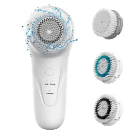 Facial Cleansing Brush, Sonic Facial Brush with 3 Brush Heads for Daily Skin Care, Rechargeable and Gentle Face Exfoliator (Color: White)